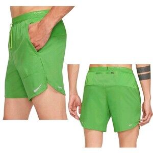 NIKE STRIDE Dri-FIT XXL 7” Apple Green Brief Lined Athletic Running Logo Shorts